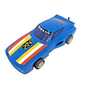 Lanard Toys Pull String Nissan ZX Blue Race Car Pull Cord 1982 Works Vintage